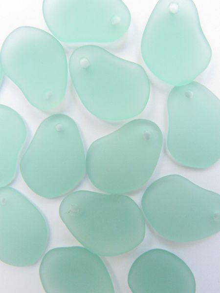 Cultured Sea Glass PENDANTS 26x18mm Autumn SEAFOAM Green frosted top drilled curved bead supply for making jewelry