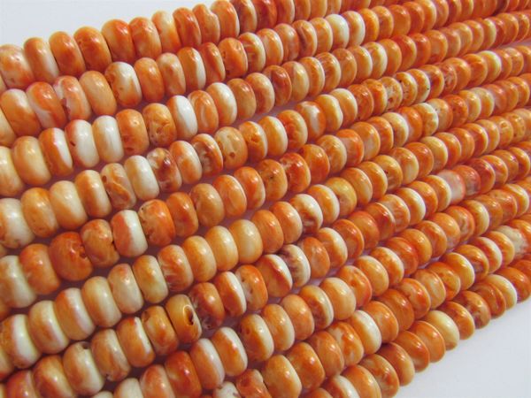 Orange Spiny Oyster SHELL BEADS 8mm Rondelles from Sea of Cortez bead supply for making jewelry
