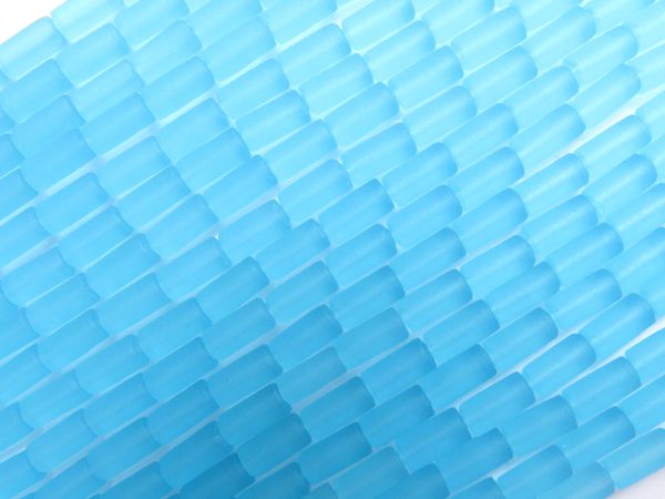 Cultured Sea Glass BEADS 9x4mm tube LIGHT AQUA BLUE frosted bead supply for making jewelry