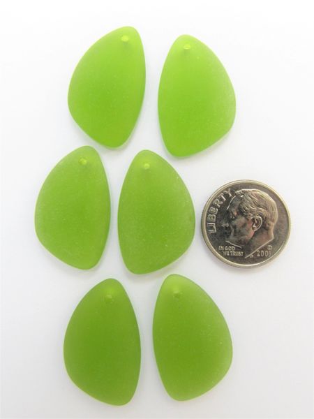 Cultured Sea GLASS PENDANTS 25x17mm Olive GREEN flat back top drilled pairs bead supply for making jewelry