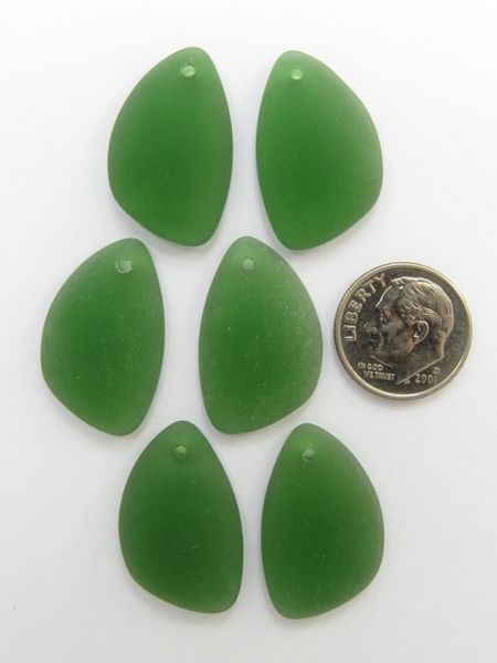 Cultured Sea GLASS PENDANTS 25x17mm DARK GREEN flat back top drilled pairs bead supply for making jewelry