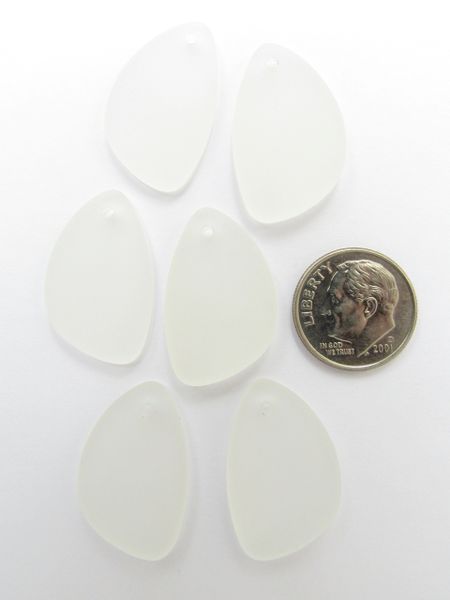 Cultured Sea GLASS PENDANTS 25x17mm CLEAR frosted flat back drilled bead supply for making jewelry