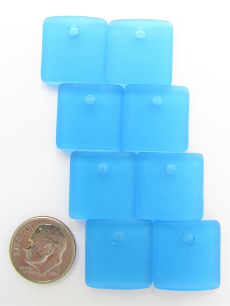Cultured Sea Glass PENDANTS 19mm Square AQUA Blue top drilled frosted matte finish jewelry bead supply