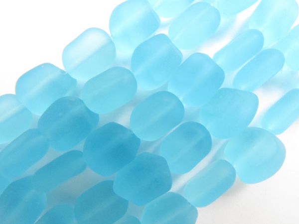 Cultured Sea Glass BEADS 13-15mm Light AQUA BLUE drilled nugget frosted matte bead supply for making jewelry