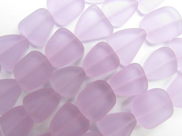 Cultured Sea Glass BEADS 13 -15mm flat free form LIGHT PURPLE frosted matte finish bead supply making jewelry