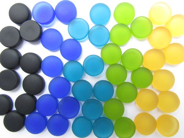 12mm Round CABS Undrilled frosted GLASS CABACHONS BOLD colors Undrilled bead supply