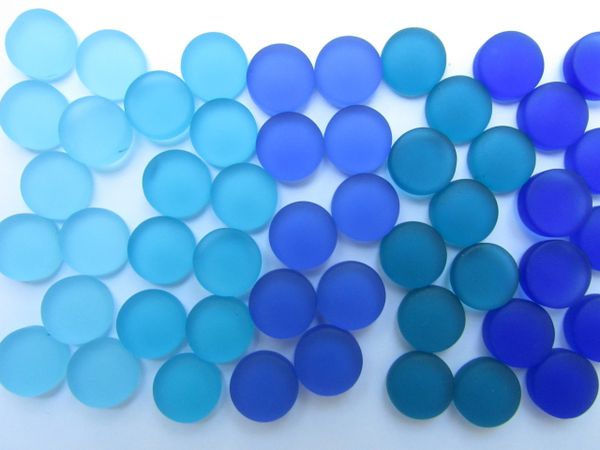 12mm Round CABS Undrilled frosted GLASS CABACHONS assorted BLUE Undrilled bead supply making jewelry