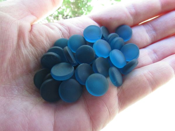 Cultured Sea Glass 12mm round Cabs CABACHONS Teal BLUE NO HOLE Undrilled flat back Pillow top bead supply
