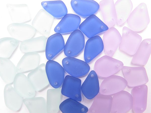 Cultured Sea Glass PENDANTS 15mm ASSORTED Colors top drilled flat free form frosted beads making jewelry