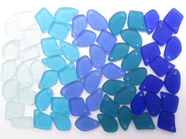 Cultured Sea Glass PENDANTS 15mm Assorted BLUE top drilled flat free form frosted beads making jewelry