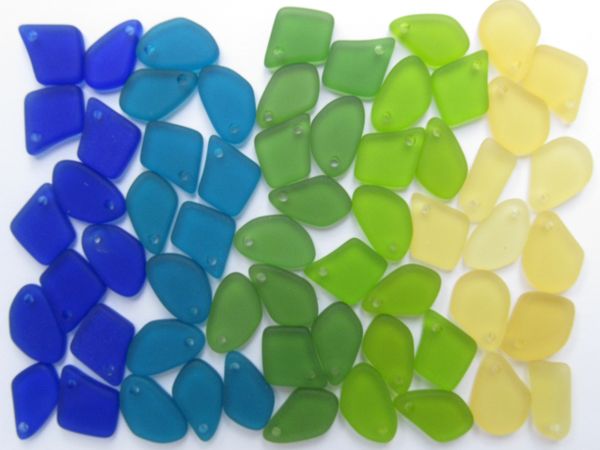 Cultured Sea GLASS PENDANTS 15mm assorted BLUE GREEN YELLOW bead supply making jewelry