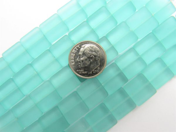 Cultured Sea Glass BEADS 12mm SQUARE Autumn SEAFOAM Green Flat length driled bead supply for making jewelry
