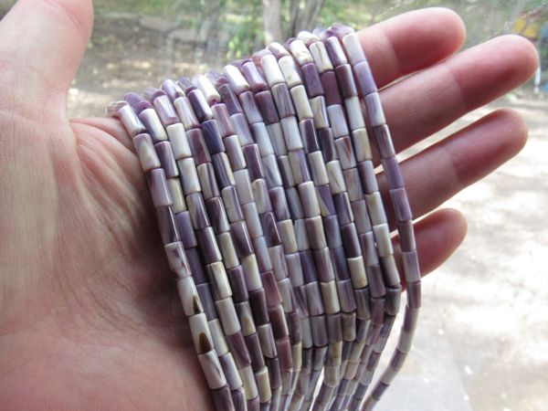 Purple Wampum SHELL BEADS 8x4mm tube bead strand Quahog USA supply for making jewelry