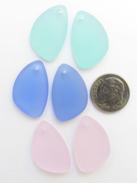 Cultured SEA GLASS PENDANTS 25x17mm ASSORTED frosted flat back top drilled bead supply Great for making earrings
