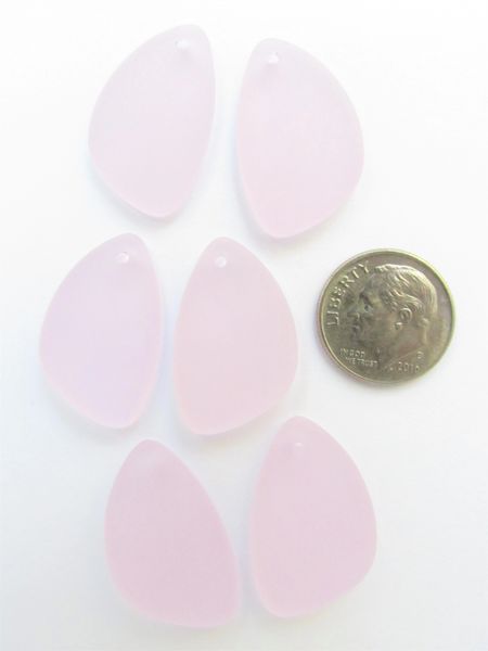 Cultured Sea GLASS PENDANTS 25x17mm PINK frosted flat back drilled bead supply for making jewelry