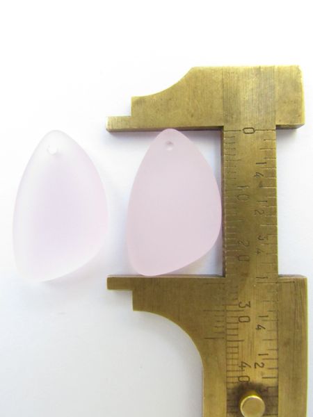 Cultured Sea GLASS PENDANTS 25x17mm PINK frosted flat back drilled bead supply for making jewelry