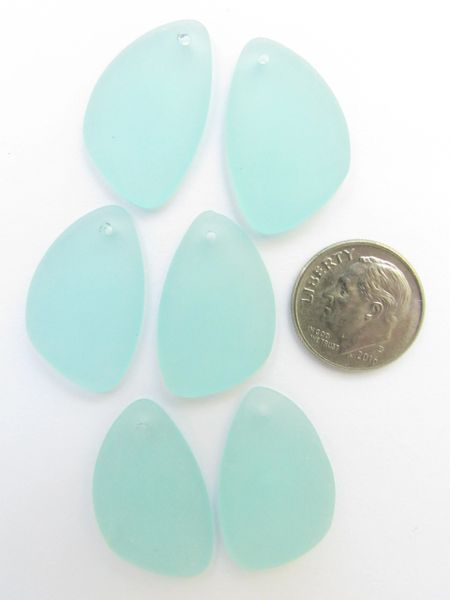 Cultured Sea GLASS PENDANTS 25x17mm Autumn SEAFOAM GREEN frosted flat back drilled bead supply for making jewelry