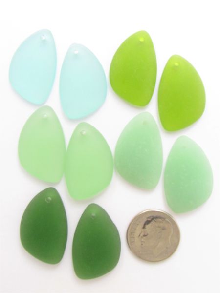 Cultured SEA GLASS PENDANTS Teardrop 25x17mm Assorted GREEN Top Drilled bead supply Great for making Earrings