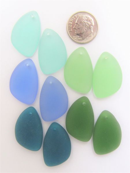 Cultured SEA GLASS PENDANTS Teardrop 25x17mm BLUE GREEN Top Drilled bead supply for making jewelry