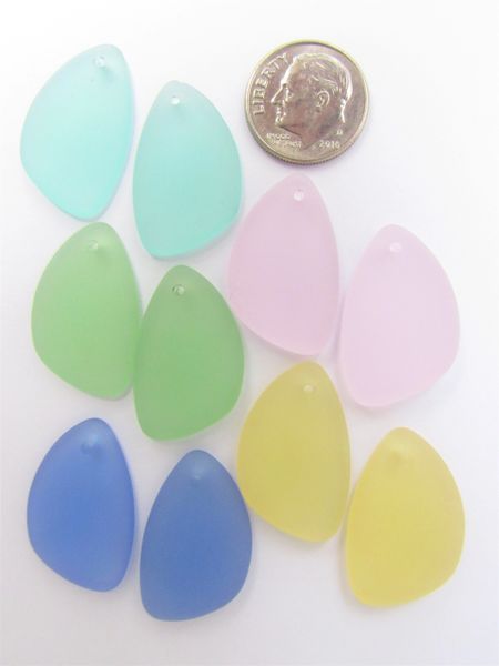 Cultured SEA GLASS PENDANTS Teardrop 25x17mm ASSORTED light colors Top Drilled bead supply for making jewelry