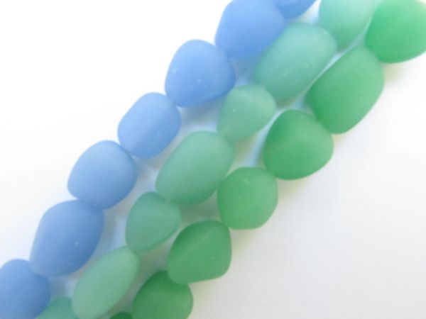 Cultured Sea Glass BEADS free form Nugget 13-15mm OPAQUE Blue Green bead supply for making jewelry