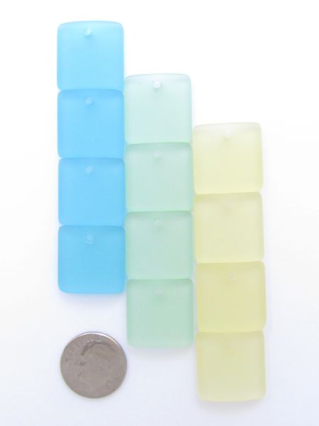 Cultured Sea Glass PENDANTS 19mm Square Assorted BLUE GREEN YELLOW 19mm bead supply for making jewelry