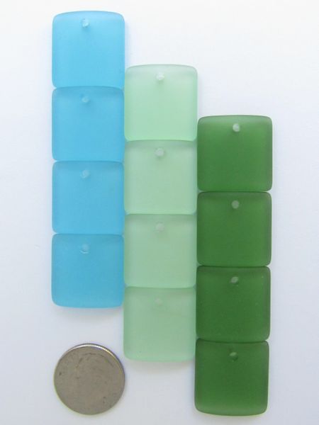 Cultured Sea Glass PENDANTS 19mm Square Assorted BLUE GREEN 19mm bead supply for making jewelry