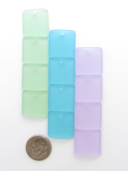 Cultured Sea Glass PENDANTS 19mm Square ASSORTED 19mm bead supply for making jewelry
