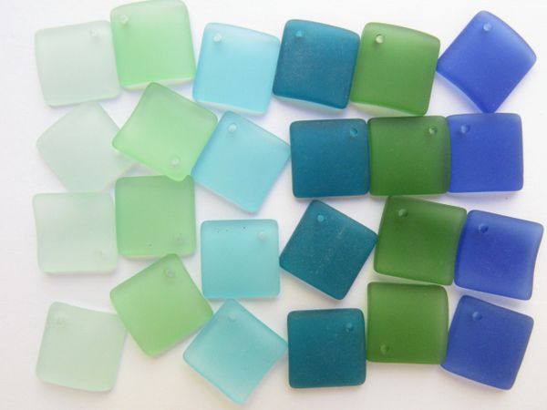 Cultured Sea Glass PENDANTS 18mm Diamond 24 pcAssorted corner drilled frosted bead supply for making jewelry