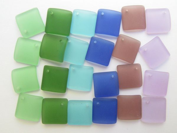 Cultured Sea Glass PENDANTS 18mm Diamond ASSORTED 6 colors frosted bead supply for making jewelry