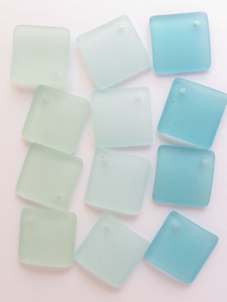Cultured Sea Glass PENDANTS 18mm Diamond SEA colors frosted bead supply for making jewelry