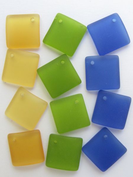 Cultured Sea Glass PENDANTS 18mm Diamond BOLD colors frosted bead supply for making jewelry