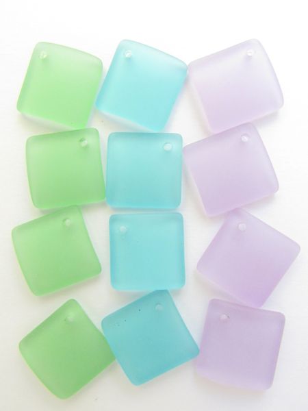 Cultured Sea Glass PENDANTS 18mm Diamond corner drilled ASSORTED frosted bead supply