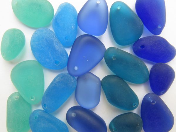 Cultured Sea Glass PEBBLE PENDANTS 36-22mm ASSORTED 5 colors Seafoam BLUE top drilled matte frosted large hole bead supply making jewelry