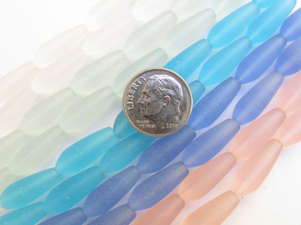 Cultured Sea Glass BEADS 18x6mm Teardrop ASSORTED light colors 10 strands frosted matte finish bead supply making jewelry