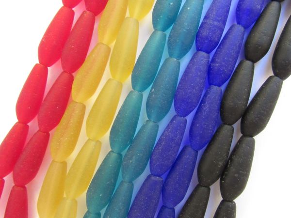 Cultured Sea Glass BEADS 18x6mm Teardrop DARK ASSORTED colors 10 strands frosted matte bead supply making jewelry