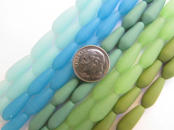 Cultured Sea Glass BEADS 18x6mm Teardrop OPAQUE 10 strands frosted length drilled bead supply making jewelry