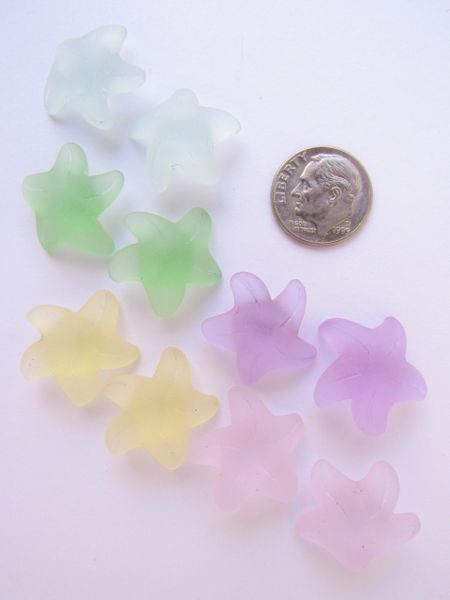Frosted Glass STARFISH PENDANTS 20x7mm ASSORTED light colors 10 pc pairs button back bead supply