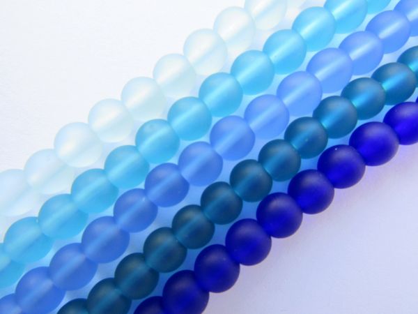 Cultured Sea Glass BEADS 6mm Round DARK BLUE 5 strands bead supply making jewelry