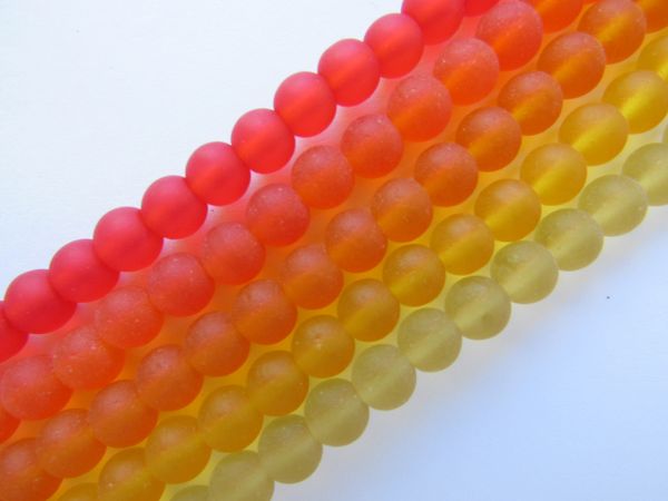 Cultured Sea Glass BEADS 6mm Round RED ORANGE YELLOW 5 strands bead supply making jewelry