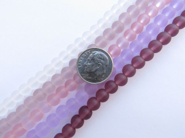 Cultured Sea Glass BEADS 6mm Round PINK PURPLE 5 strands bead supply making jewelry