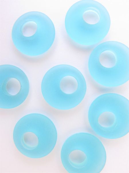 Cultured Sea Glass RING PENDANTS 20mm Turquoise Bay AQUA BLUE Donut RINGS bead supply Great for making earrings