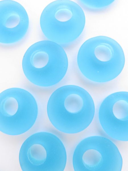 Cultured Sea Glass RING PENDANTS 20mm Pacific AQUA BLUE Donut RINGS bead supply jewelry