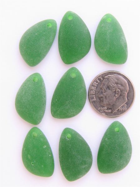Cultured SEA GLASS PENDANTS flat back 21x13mm forsted top drilled bead supply making jewelry