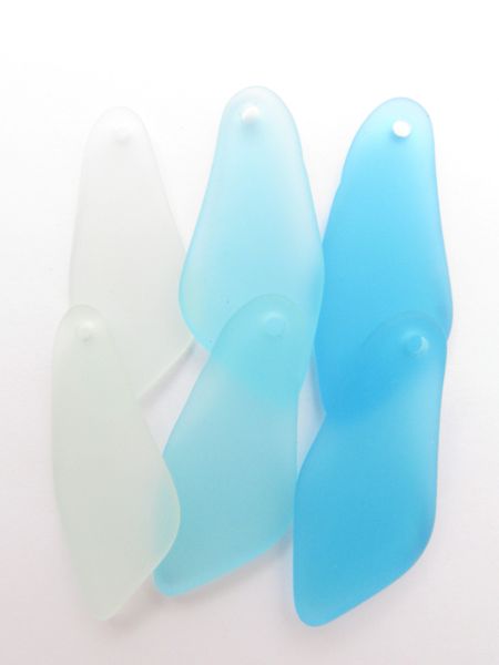 Cultured Sea Glass PENDANTS 48x22mm Large SHARD LIGHT BLUE assorted top drilled frosted pendant bead supply