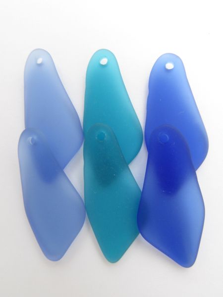 Cultured Sea Glass PENDANTS 48x22mm Large SHARD DARK BLUE assorted top drilled frosted pendant bead supply
