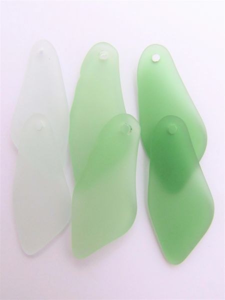 Cultured Sea Glass PENDANTS 48x22mm Large SHARD assorted GREEN large hole drilled frosted matte finish bead supply