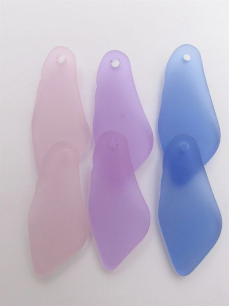 Cultured Sea Glass PENDANTS 48x22mm Large SHARD assorted PINK PURPLE large hole drilled frosted matte finish bead supply
