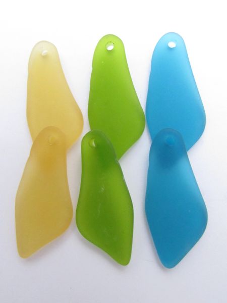 Cultured Sea Glass PENDANTS 48x22mm Large SHARD assorted BOLD colors large hole drilled frosted matte finish bead supply