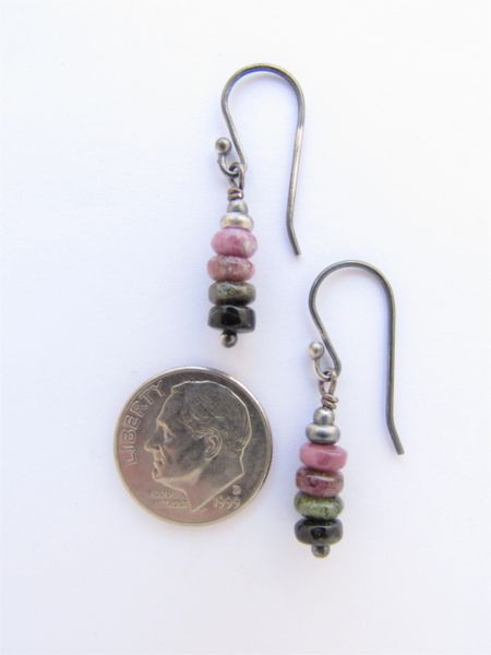 Sterling SILVER EARRINGS dangle TOUMALINE handmade Stacked gemstone earwires gift jewelry